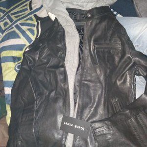 Black Rivet leather jacket.